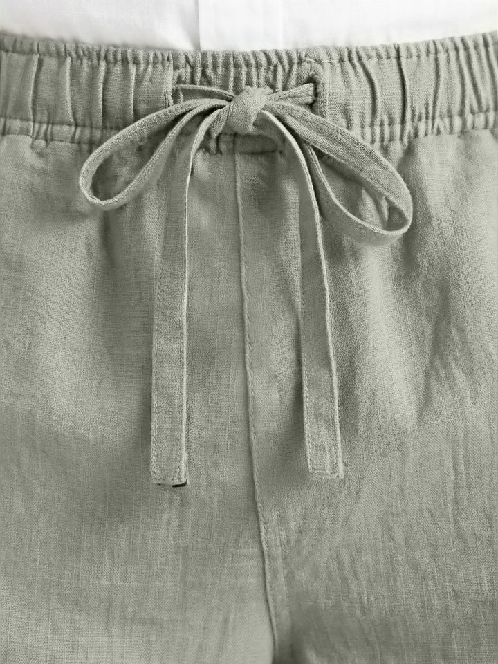 Linen Blend 7" Pull-On Drawstring Short (Green Milieu) 