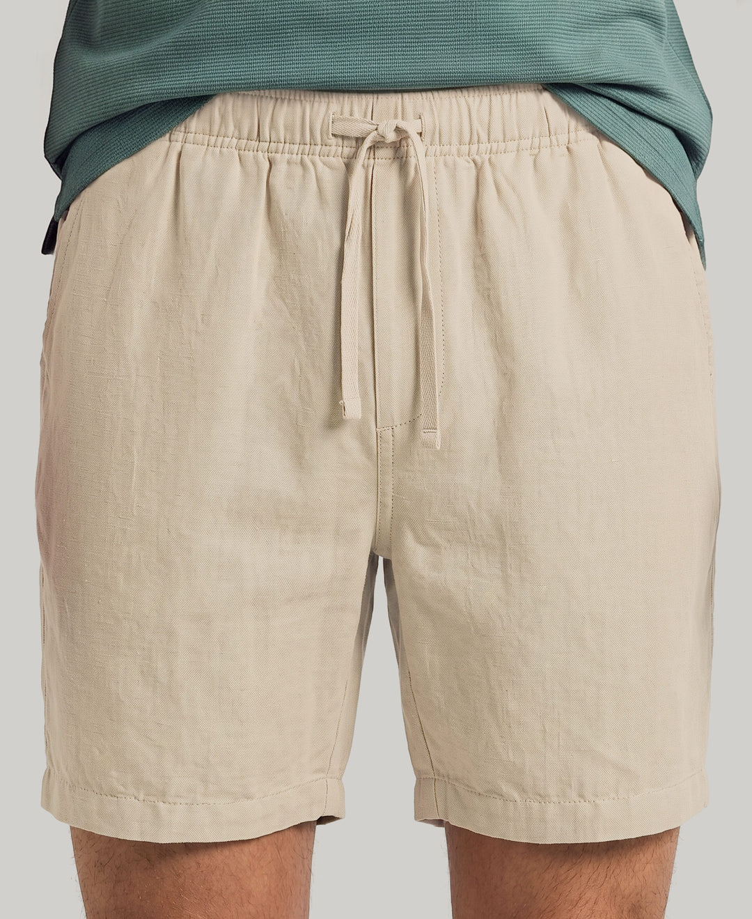 Linen Blend 7" Pull-On Drawstring Short (Island Fossil) 