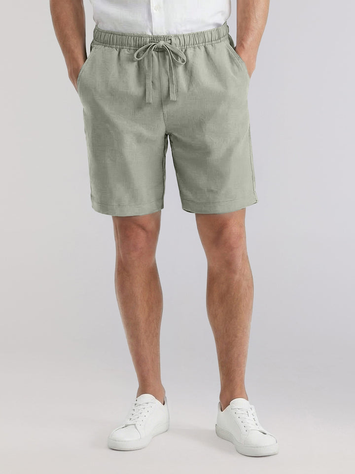 Linen Blend 7" Pull-On Drawstring Short (Green Milieu) 