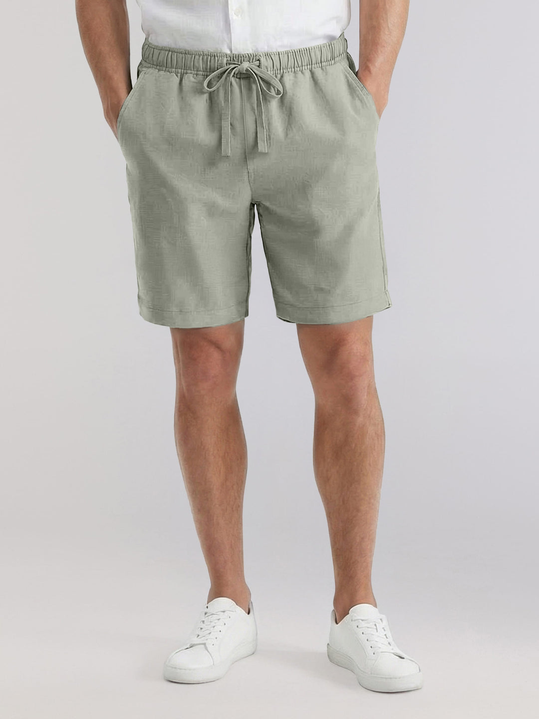 Linen Blend 7" Pull-On Drawstring Short (Green Milieu) 