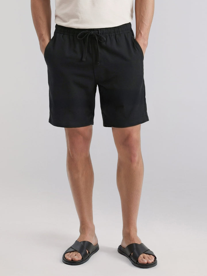 Linen Blend 7" Pull-On Drawstring Short (Jet Black) 
