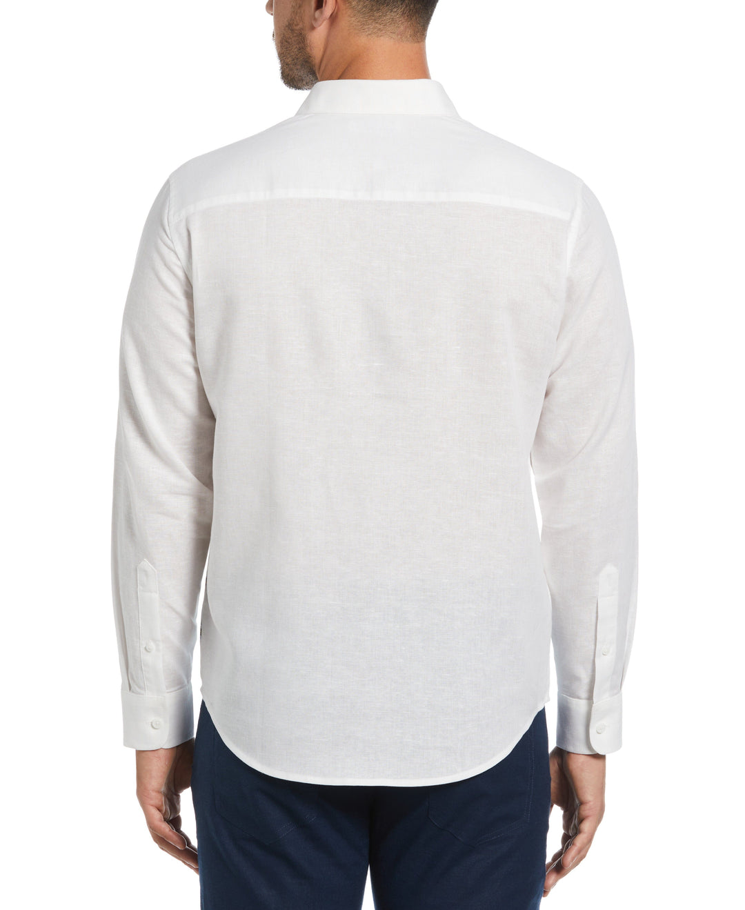 Linen Blend Reverse Asymmetric Placement Print Shirt (Brilliant White) 