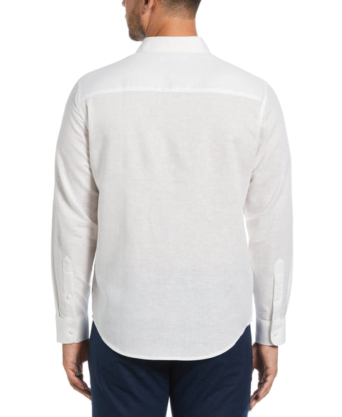 Linen Blend Reverse Asymmetric Placement Print Shirt (Brilliant White) 