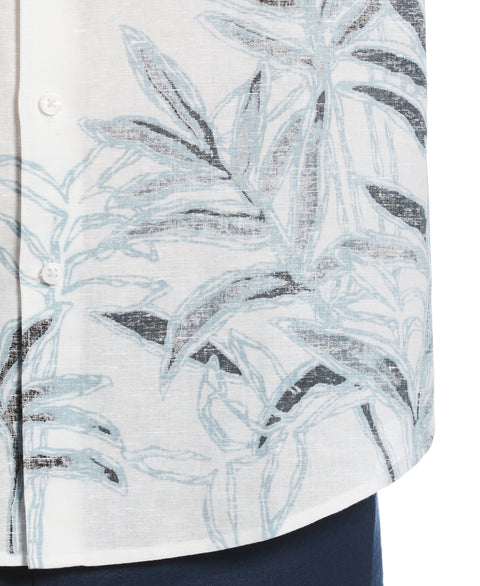 Linen Blend Reverse Asymmetric Placement Print Shirt (Brilliant White) 