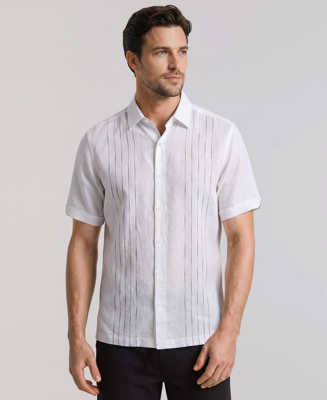 Linen Blend Slub Panel Shirt (Brilliant White) 