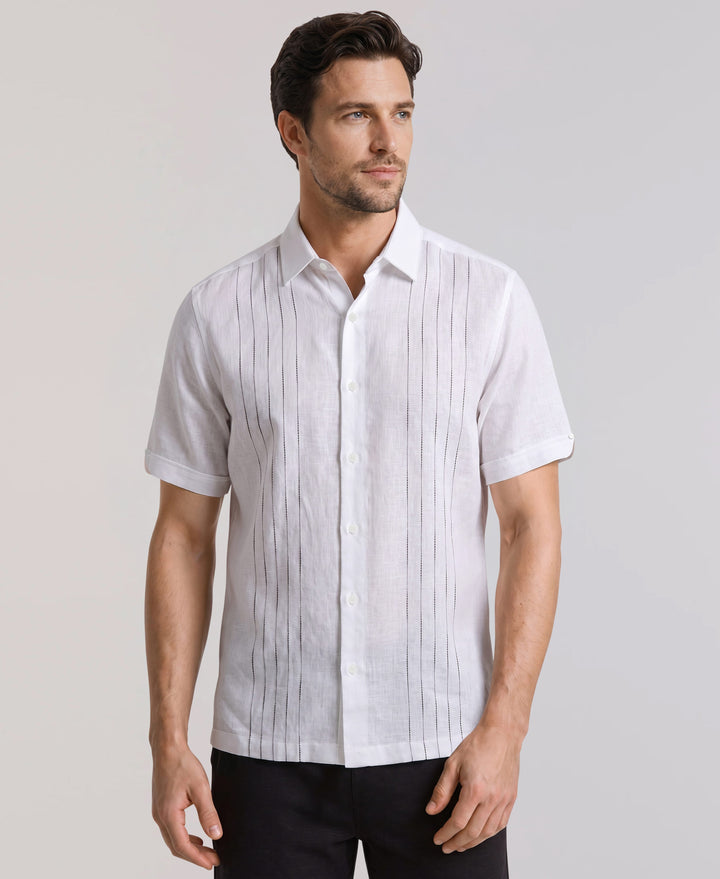 Linen Blend Slub Panel Shirt (Brilliant White) 