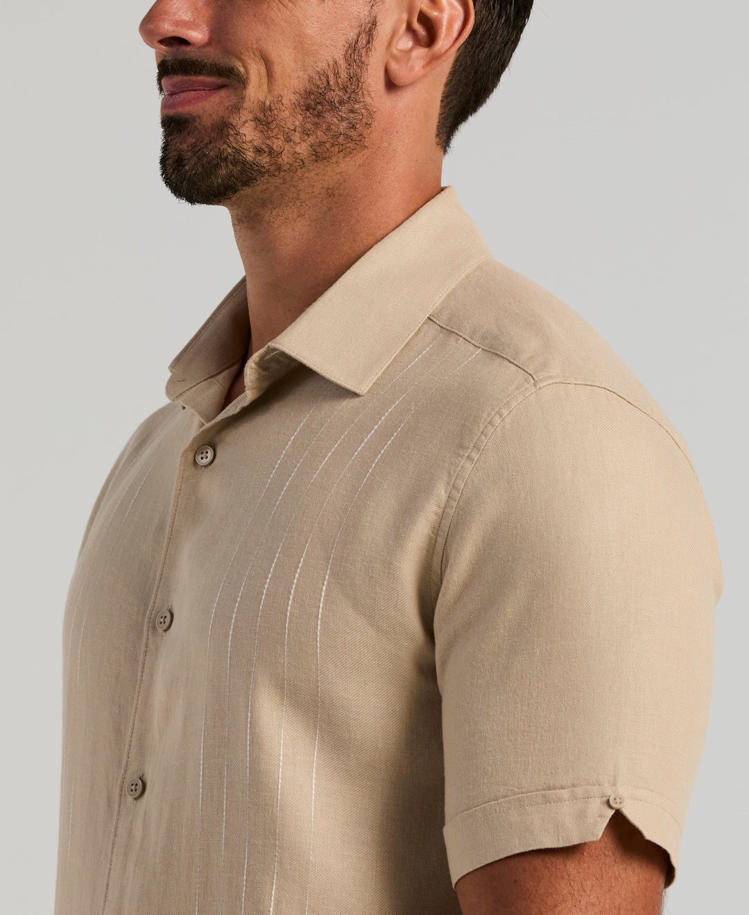 Linen Blend Slub Panel Shirt (Island Fossil) 