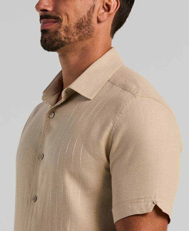 Linen Blend Slub Panel Shirt (Island Fossil) 