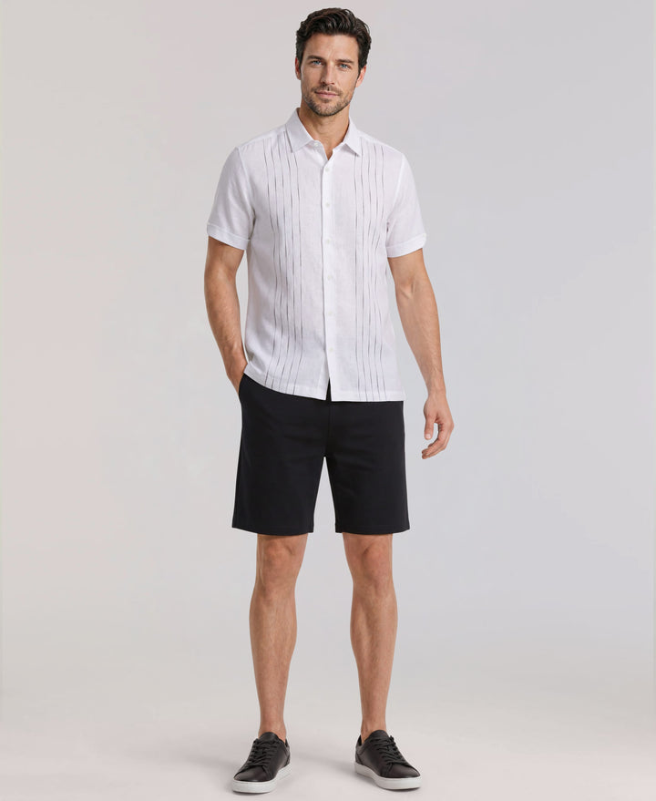 Linen Blend Slub Panel Shirt (Brilliant White) 