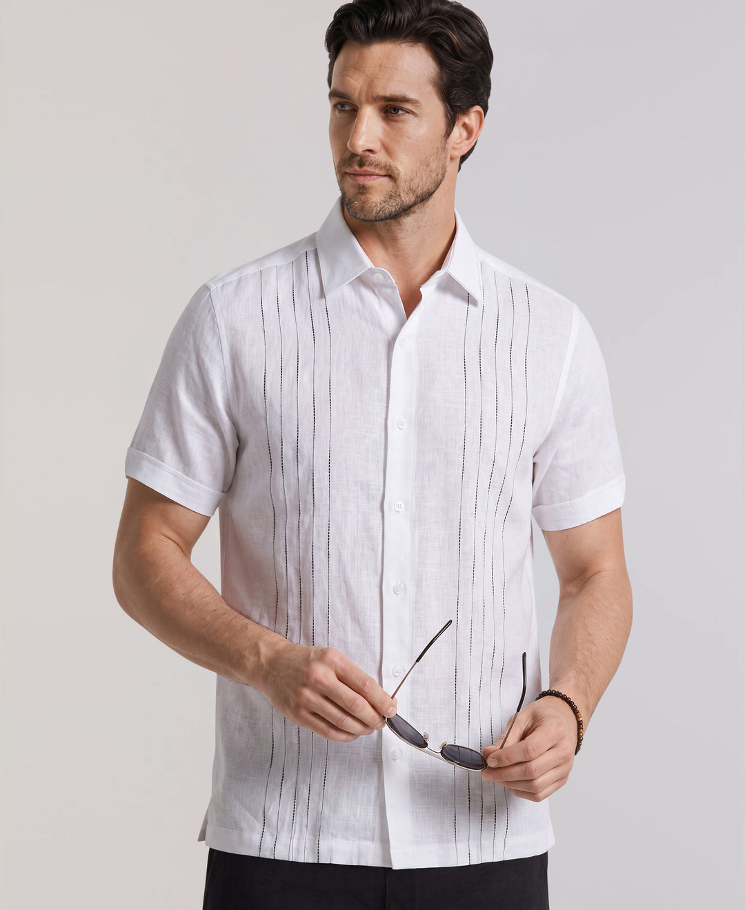 Linen Blend Slub Panel Shirt (Brilliant White) 