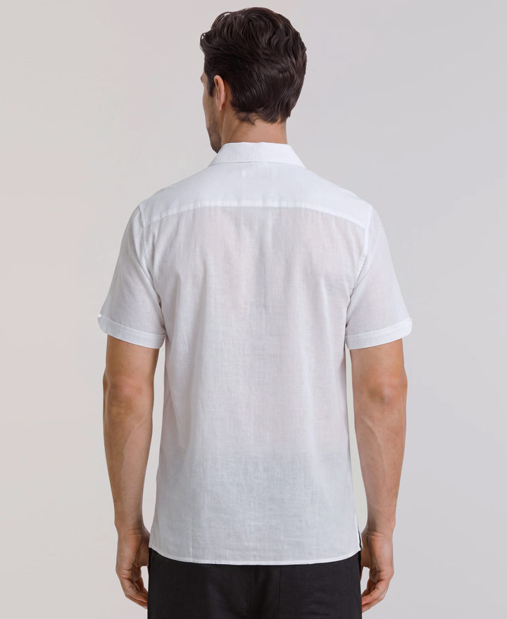 Linen Blend Slub Panel Shirt (Brilliant White) 