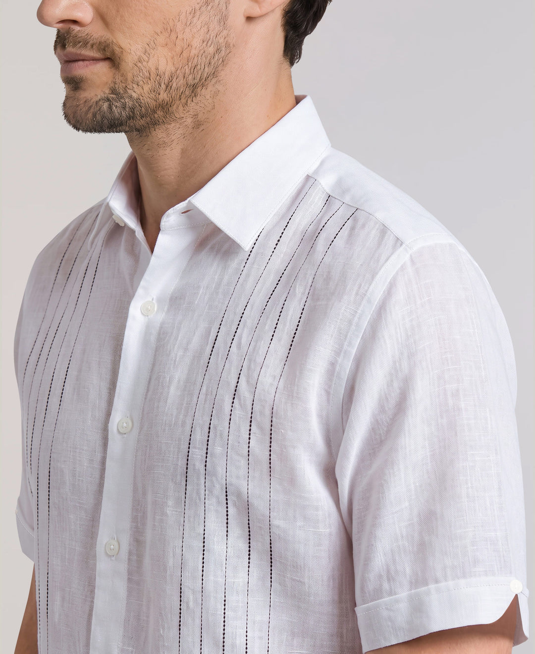 Linen Blend Slub Panel Shirt (Brilliant White) 