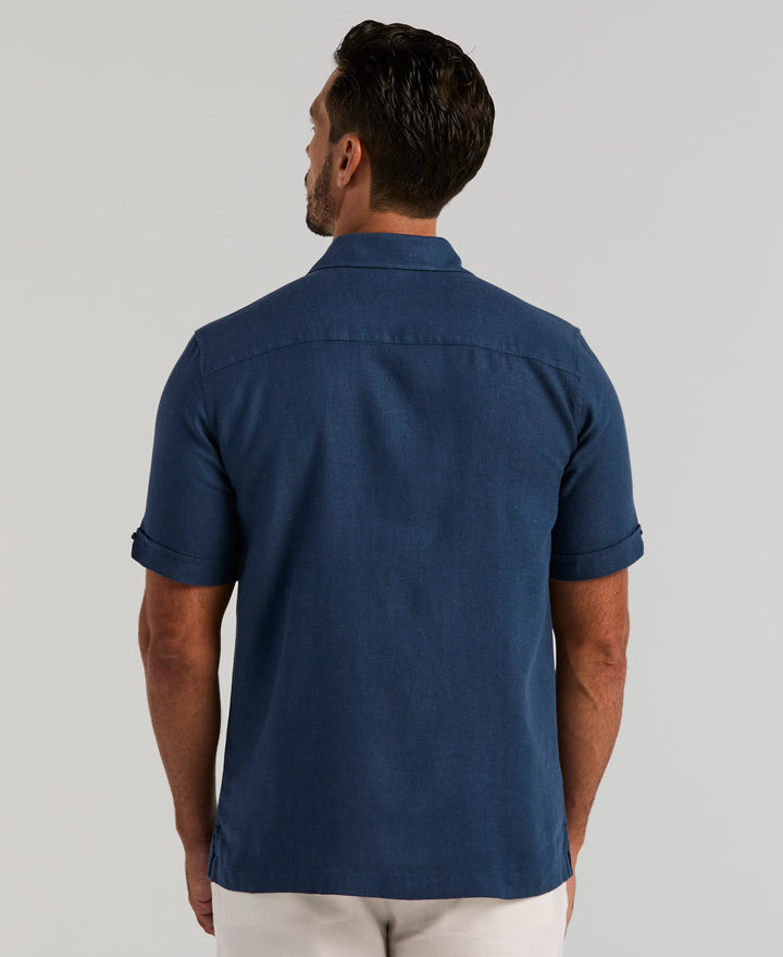 Linen Blend Slub Panel Shirt (Insignia Blue) 