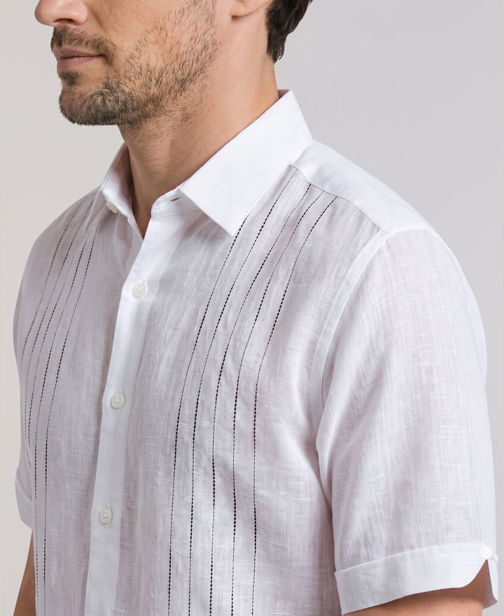 Linen Blend Slub Panel Shirt (Brilliant White) 
