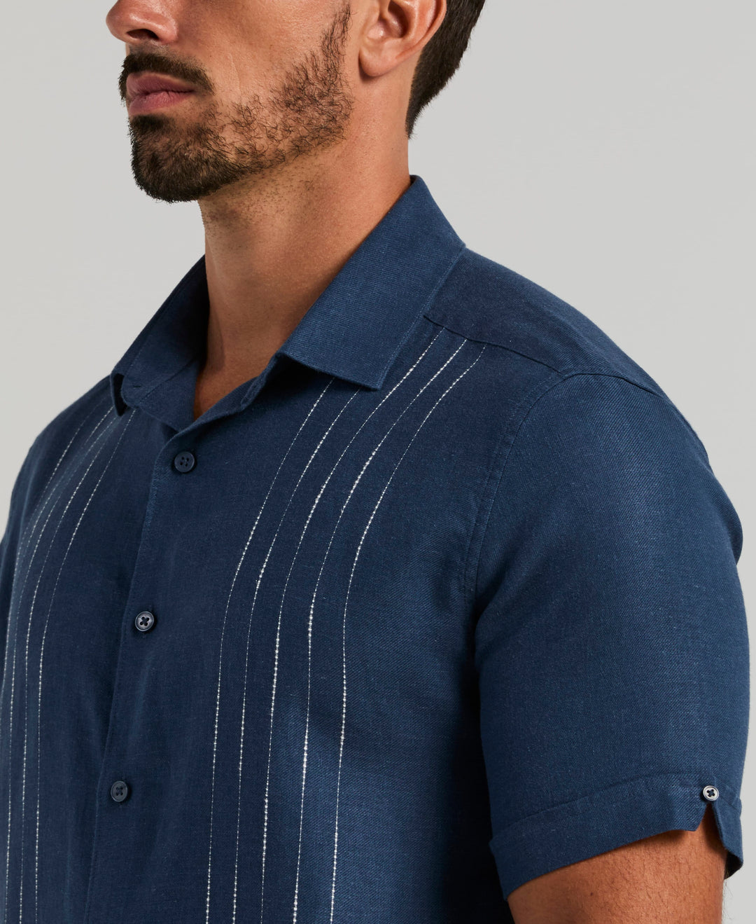Linen Blend Slub Panel Shirt (Insignia Blue) 