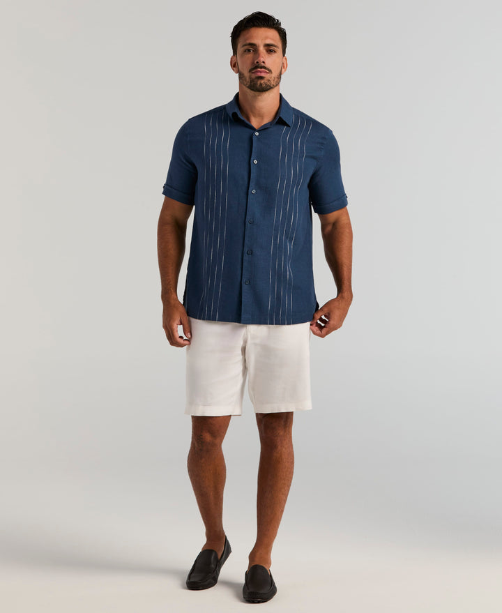 Linen Blend Slub Panel Shirt (Insignia Blue) 