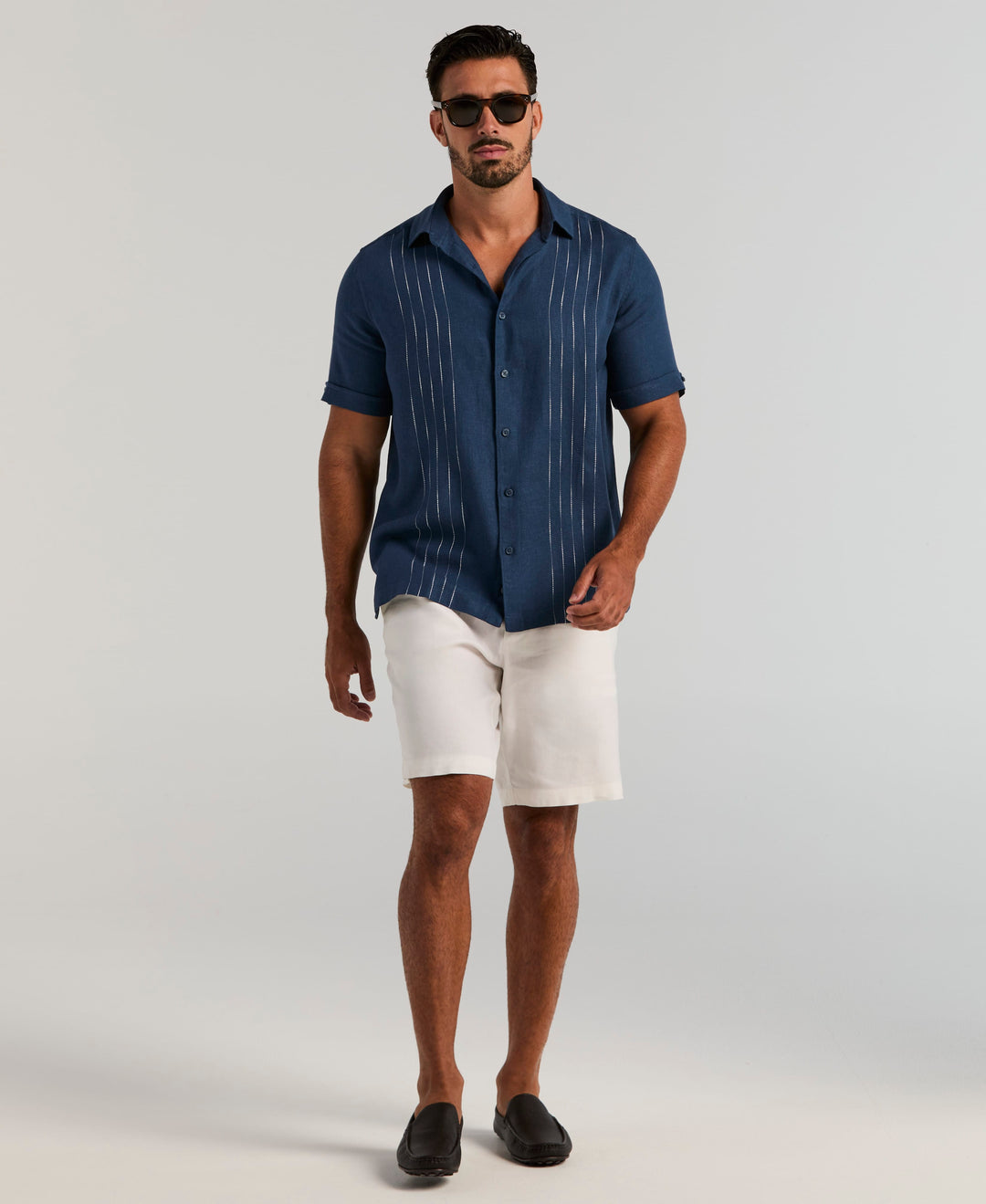 Linen Blend Slub Panel Shirt (Insignia Blue) 