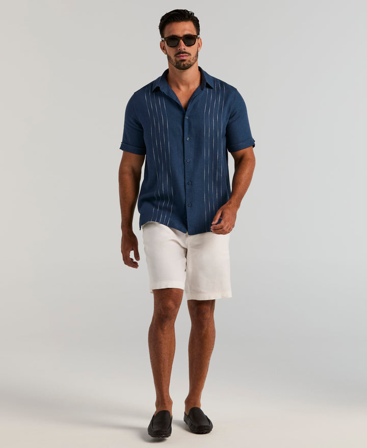 Linen Blend Slub Panel Shirt (Insignia Blue) 