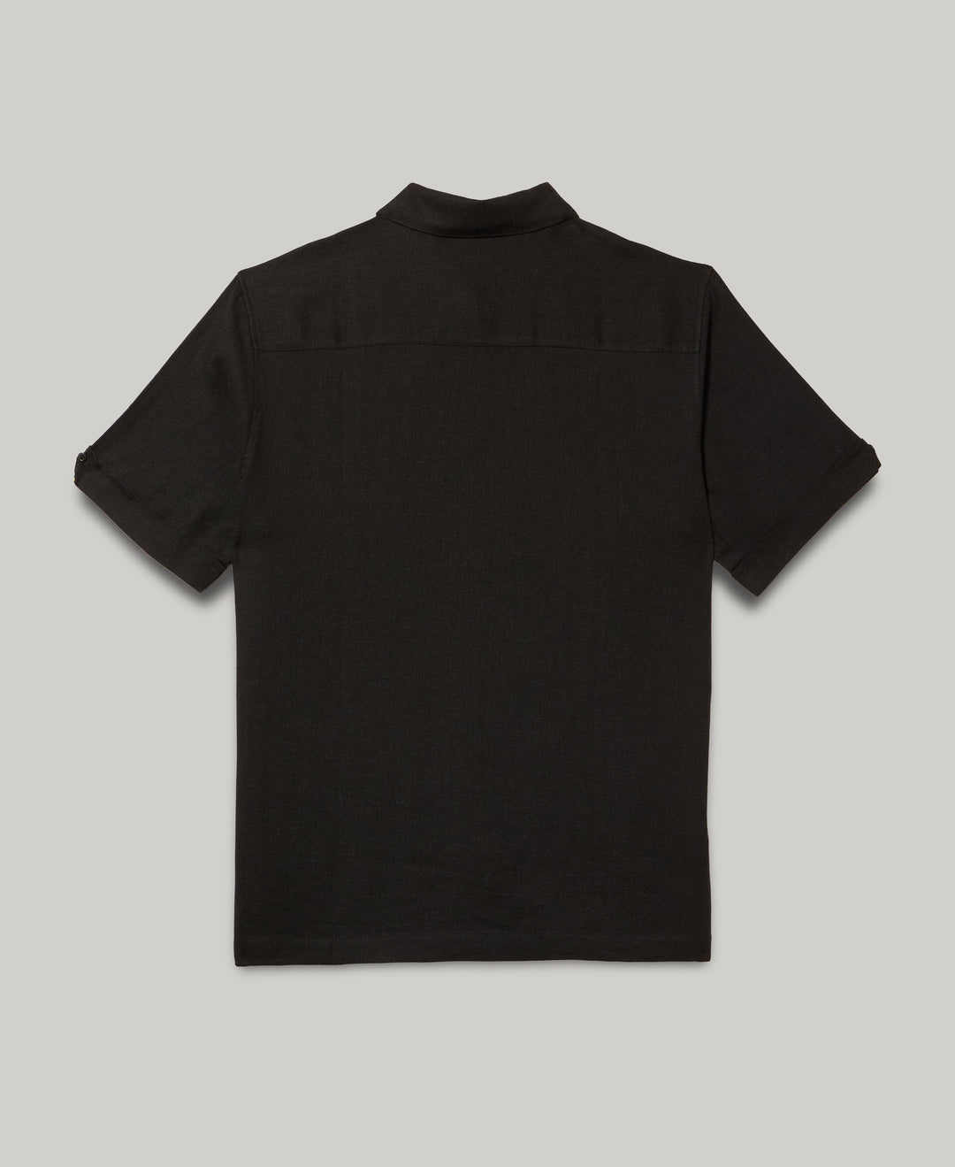 Linen Blend Slub Panel Shirt (Jet Black) 