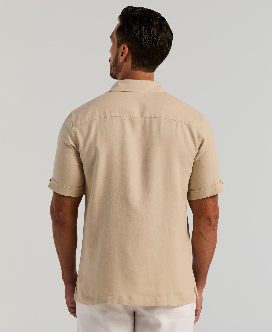 Linen Blend Slub Panel Shirt (Island Fossil) 