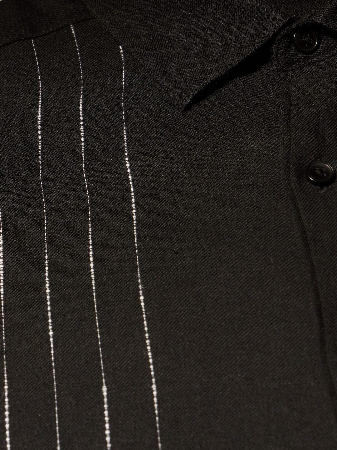 Linen Blend Slub Panel Shirt (Jet Black) 