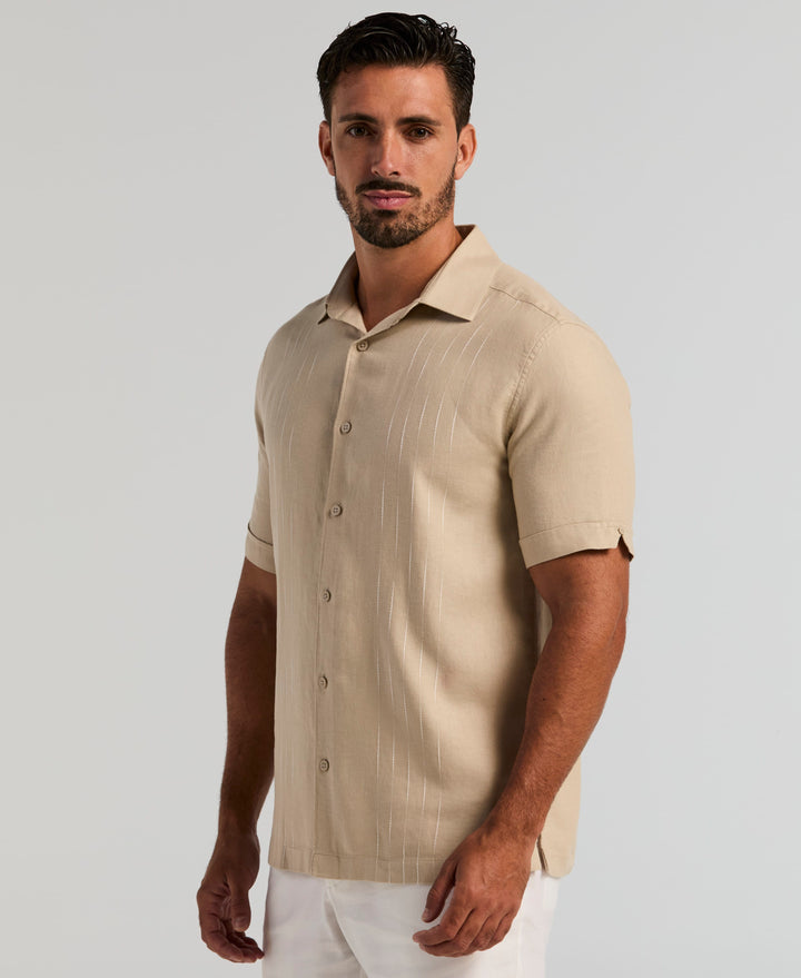 Linen Blend Slub Panel Shirt (Island Fossil) 