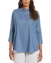 Linen Blend Solid Popover Shirt (Captains Blue) 