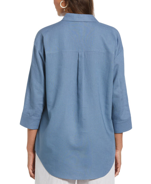 Linen Blend Solid Popover Shirt (Captains Blue) 