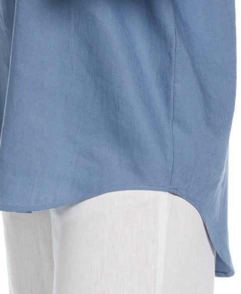 Linen Blend Solid Popover Shirt (Captains Blue) 