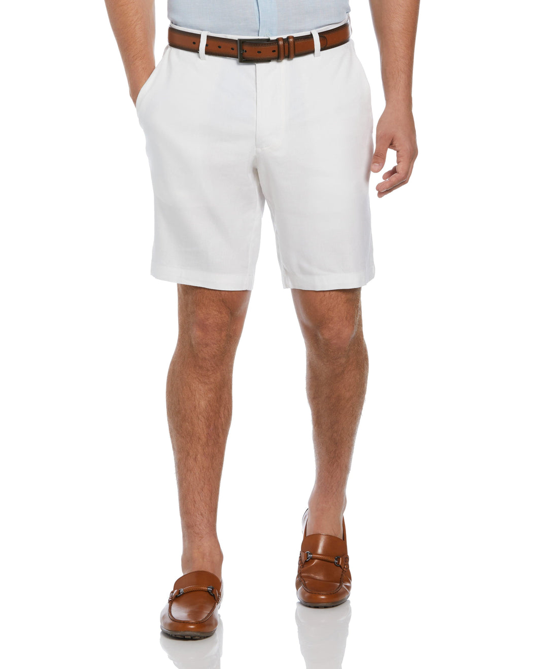 Linen-Blend Flat Front Shorts (Brilliant White) 