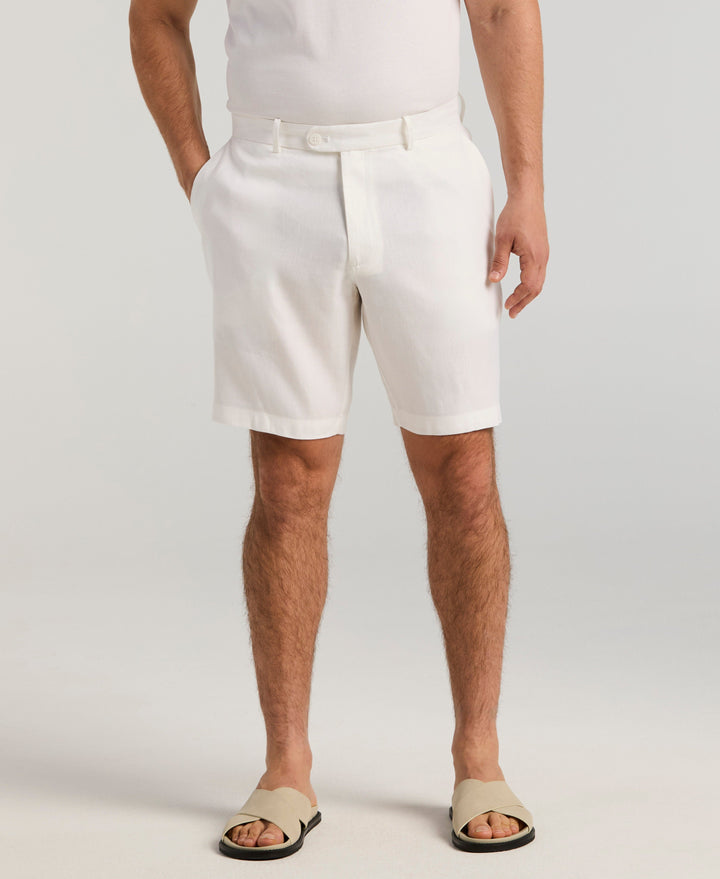Linen-Blend Flat Front Shorts (Brilliant White) 