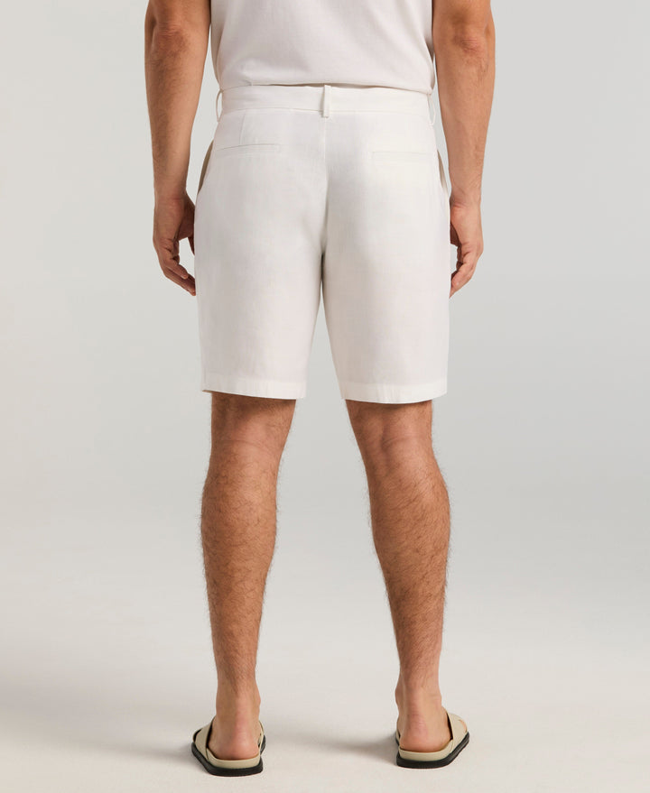 Linen-Blend Flat Front Shorts (Brilliant White) 