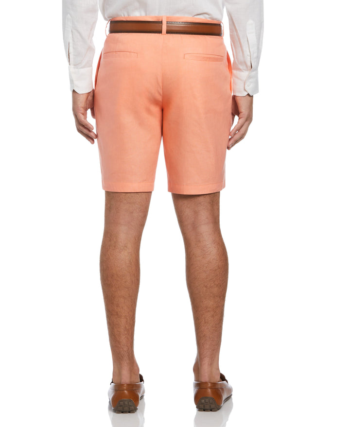 Linen-Blend Flat Front Shorts (Peach Pink) 