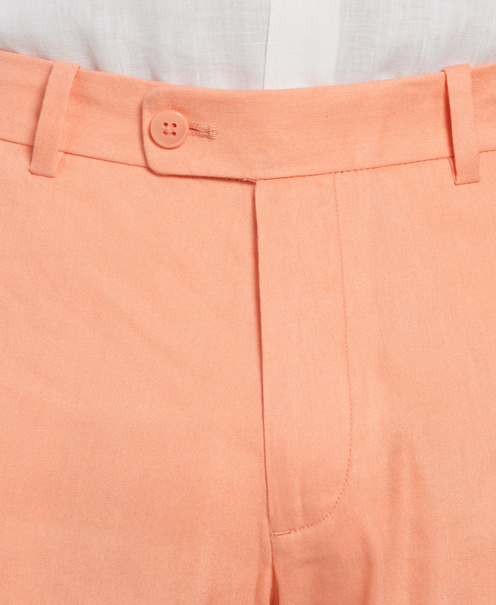Linen-Blend Flat Front Shorts (Peach Pink) 