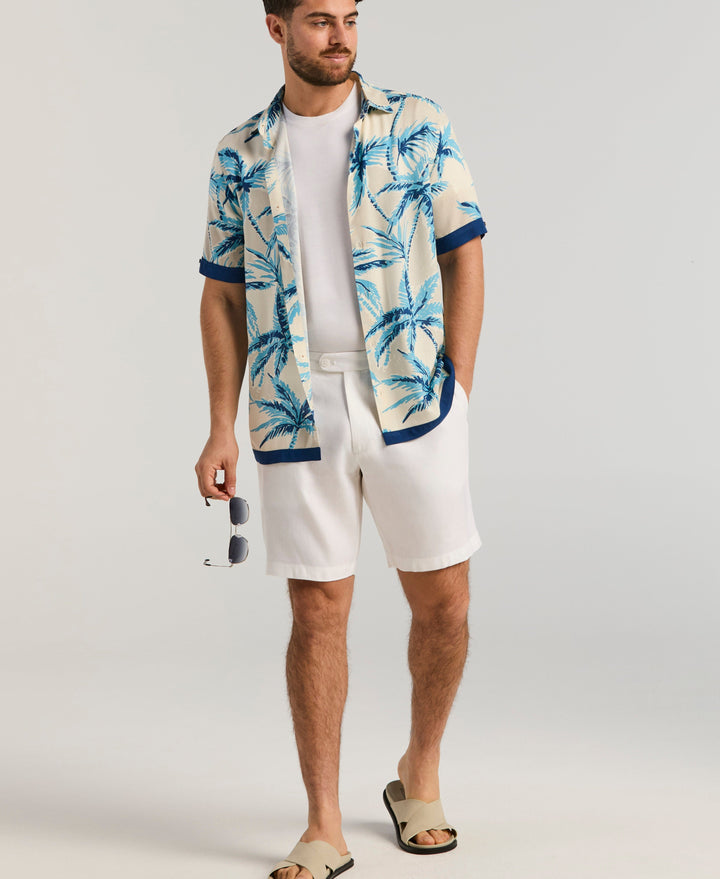 Linen-Blend Flat Front Shorts (Brilliant White) 