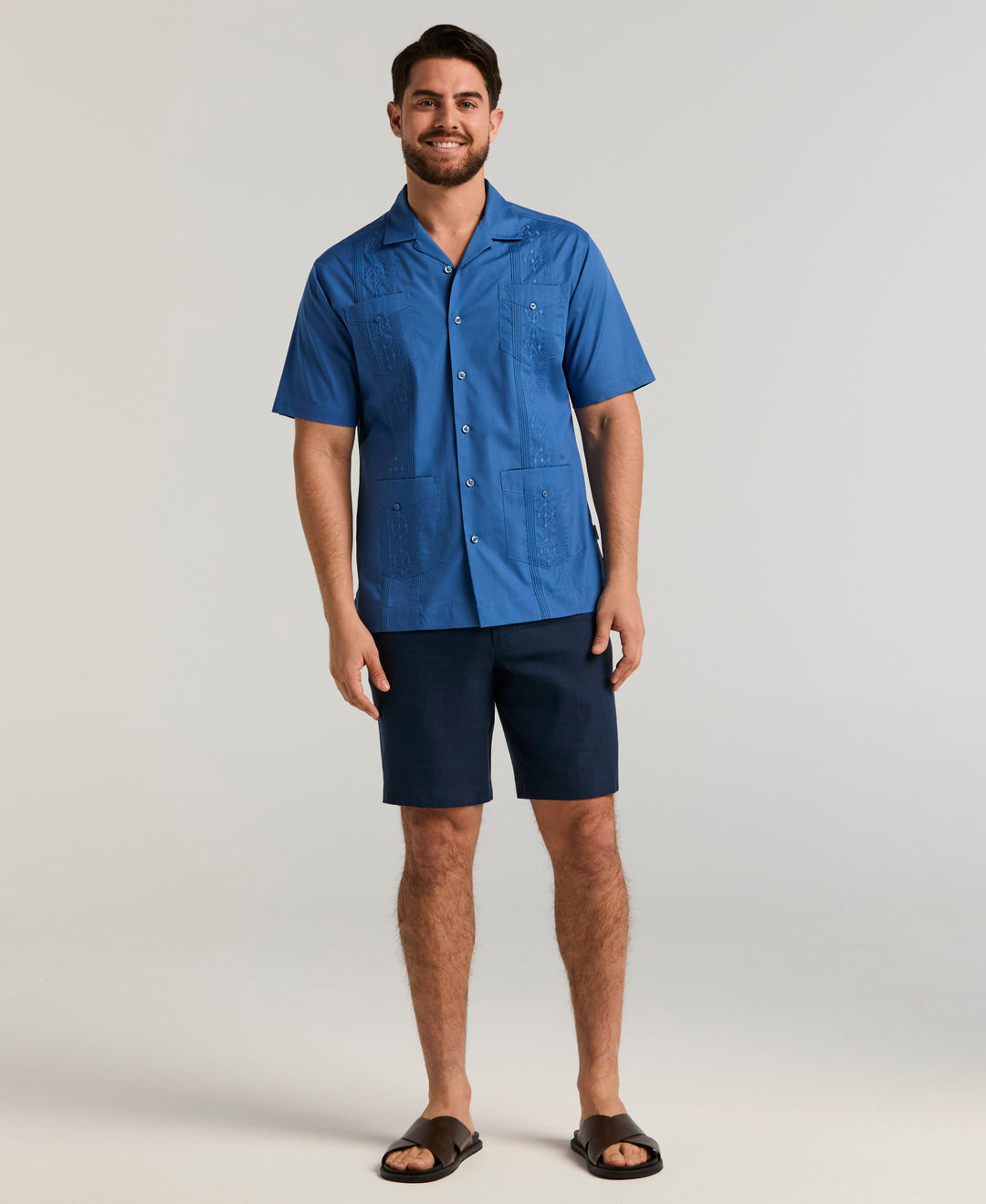 Linen-Blend Stretch Flat-Front Shorts – Cubavera
