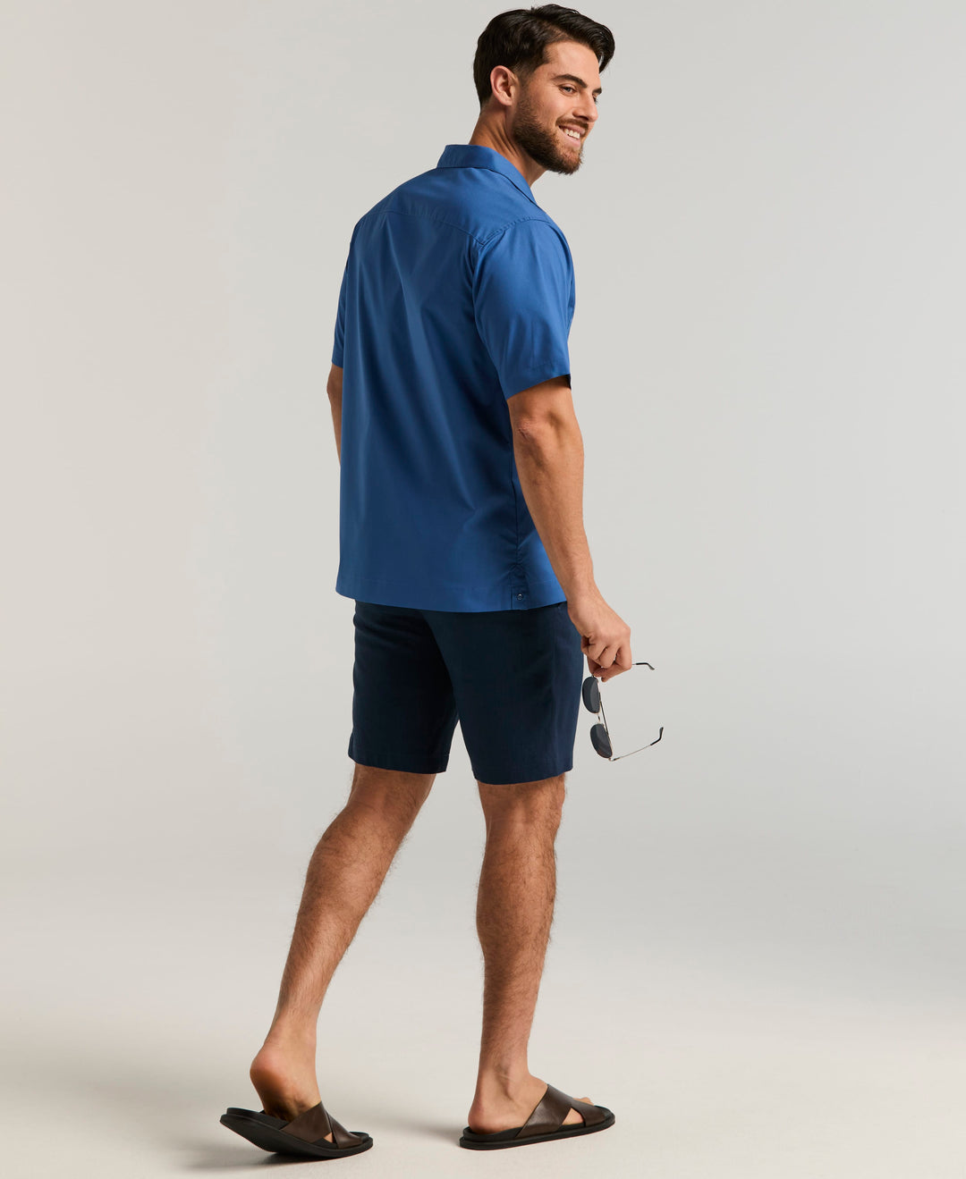 Linen-Blend Flat Front Shorts (Dress Blues) 