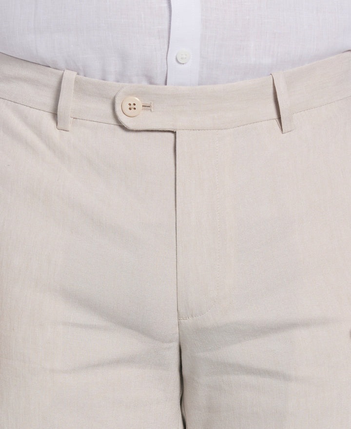 Linen-Blend Flat Front Shorts (Island Fossil) 