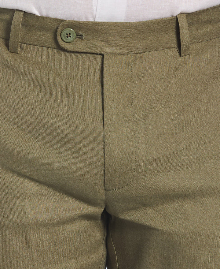 Linen-Blend Flat Front Shorts (Olivine) 