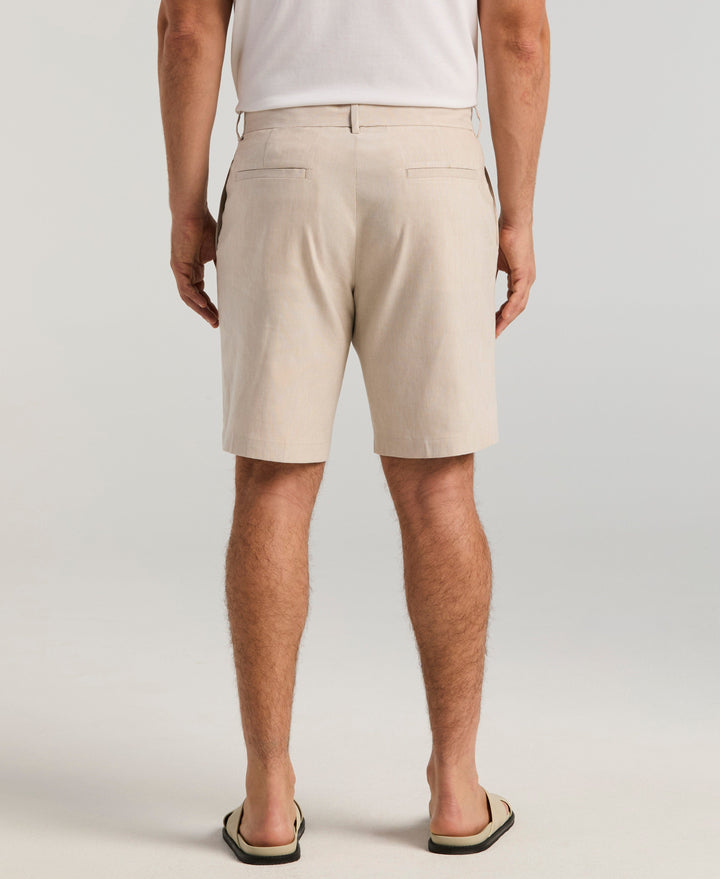 Linen-Blend Flat Front Shorts (Island Fossil) 