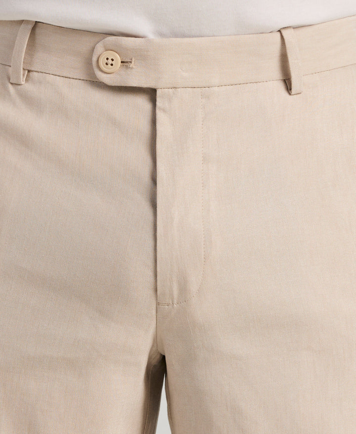 Linen-Blend Flat Front Shorts (Island Fossil) 