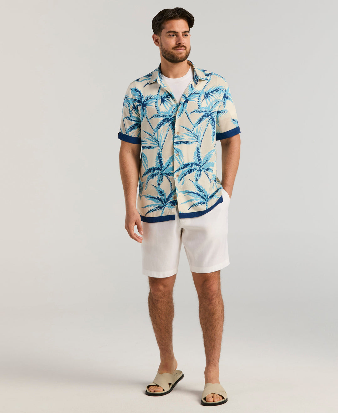 Linen-Blend Flat Front Shorts (Brilliant White) 