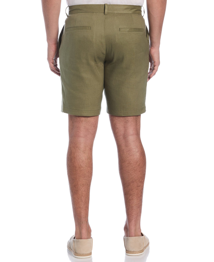 Linen-Blend Flat Front Shorts (Olivine) 