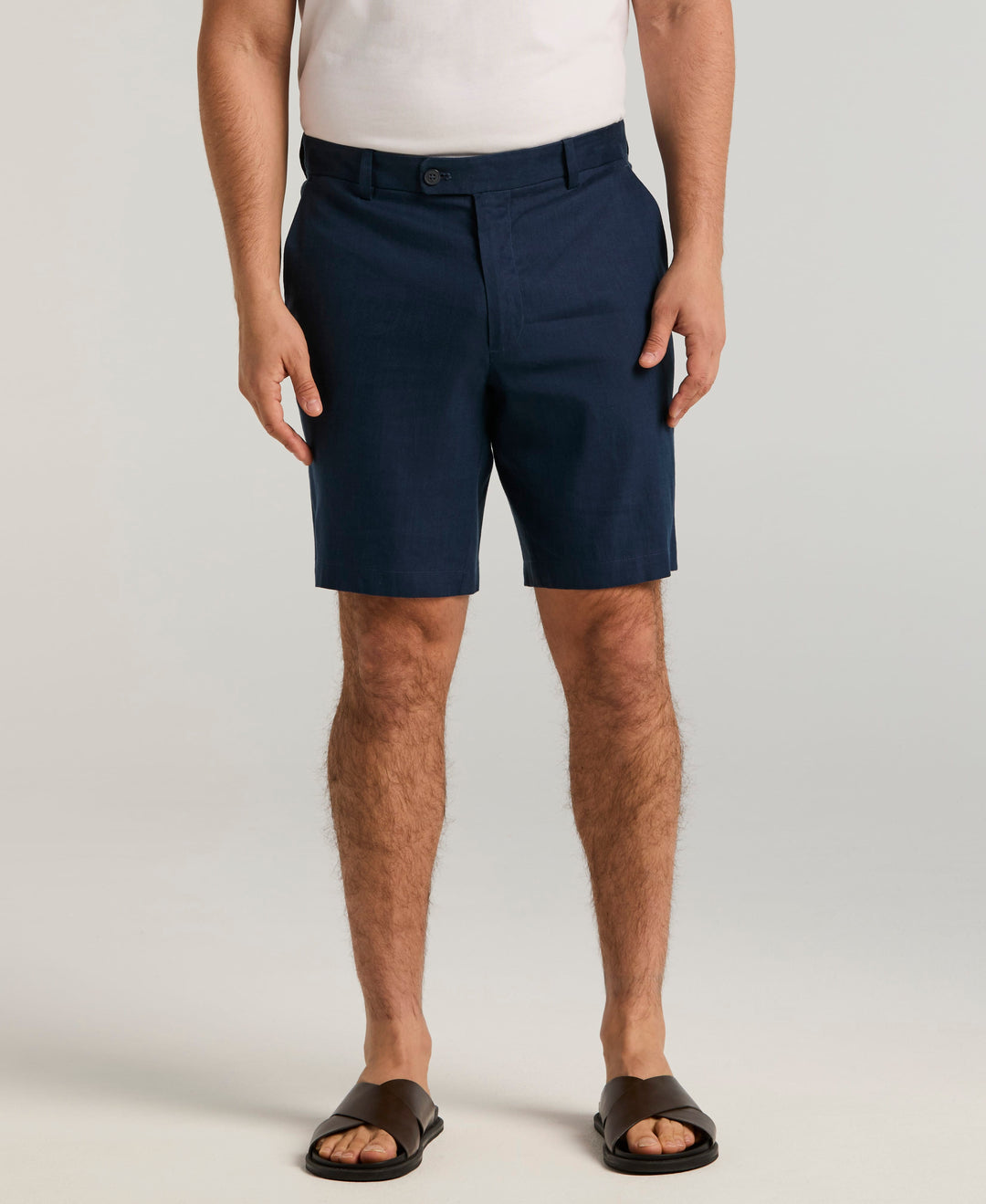 Linen-Blend Flat Front Shorts (Dress Blues) 