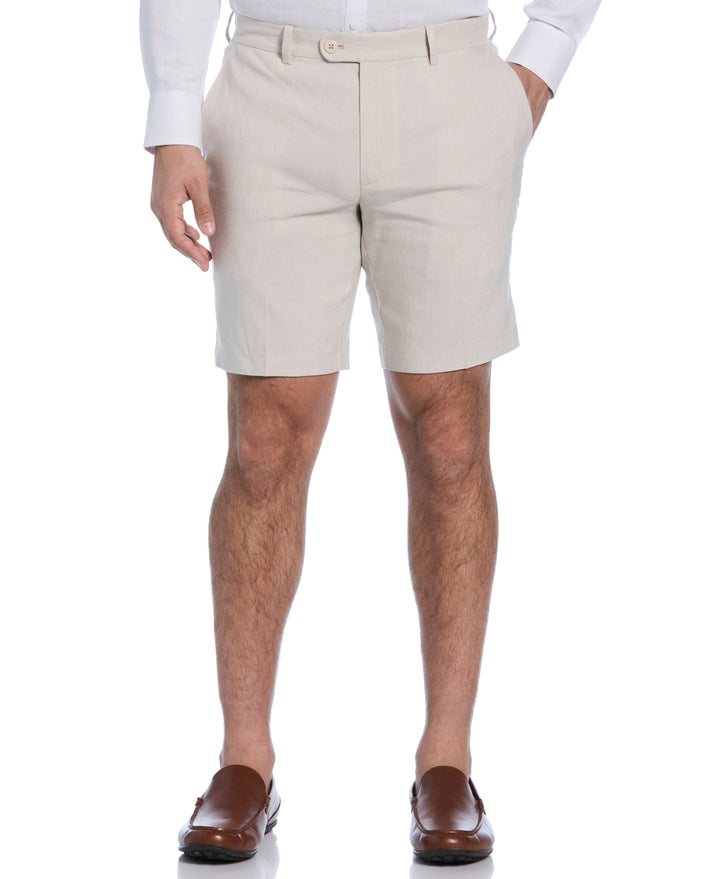 Linen-Blend Flat Front Shorts (Island Fossil) 
