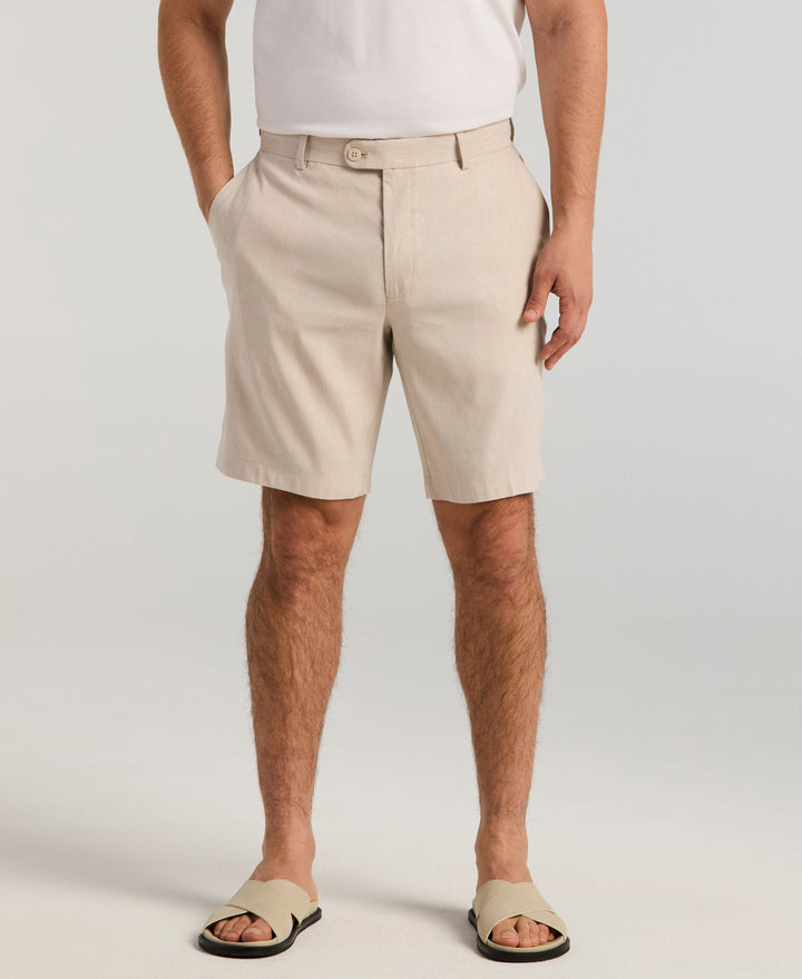 Linen-Blend Flat Front Shorts (Island Fossil) 