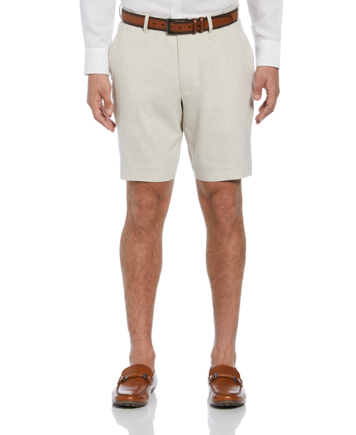 Linen-Blend Flat Front Shorts (Natural Linen) 