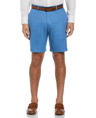 Linen-Blend Flat Front Shorts (Parisian Blue) 