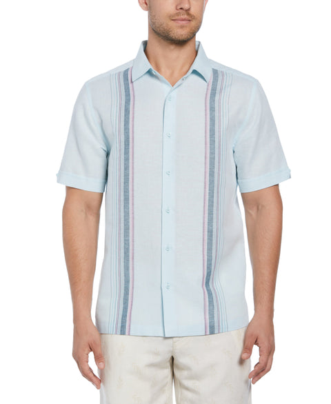 Linen Blend Stripe Panel Shirt (Blueglow) 