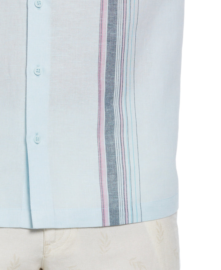 Linen Blend Stripe Panel Shirt (Blueglow) 